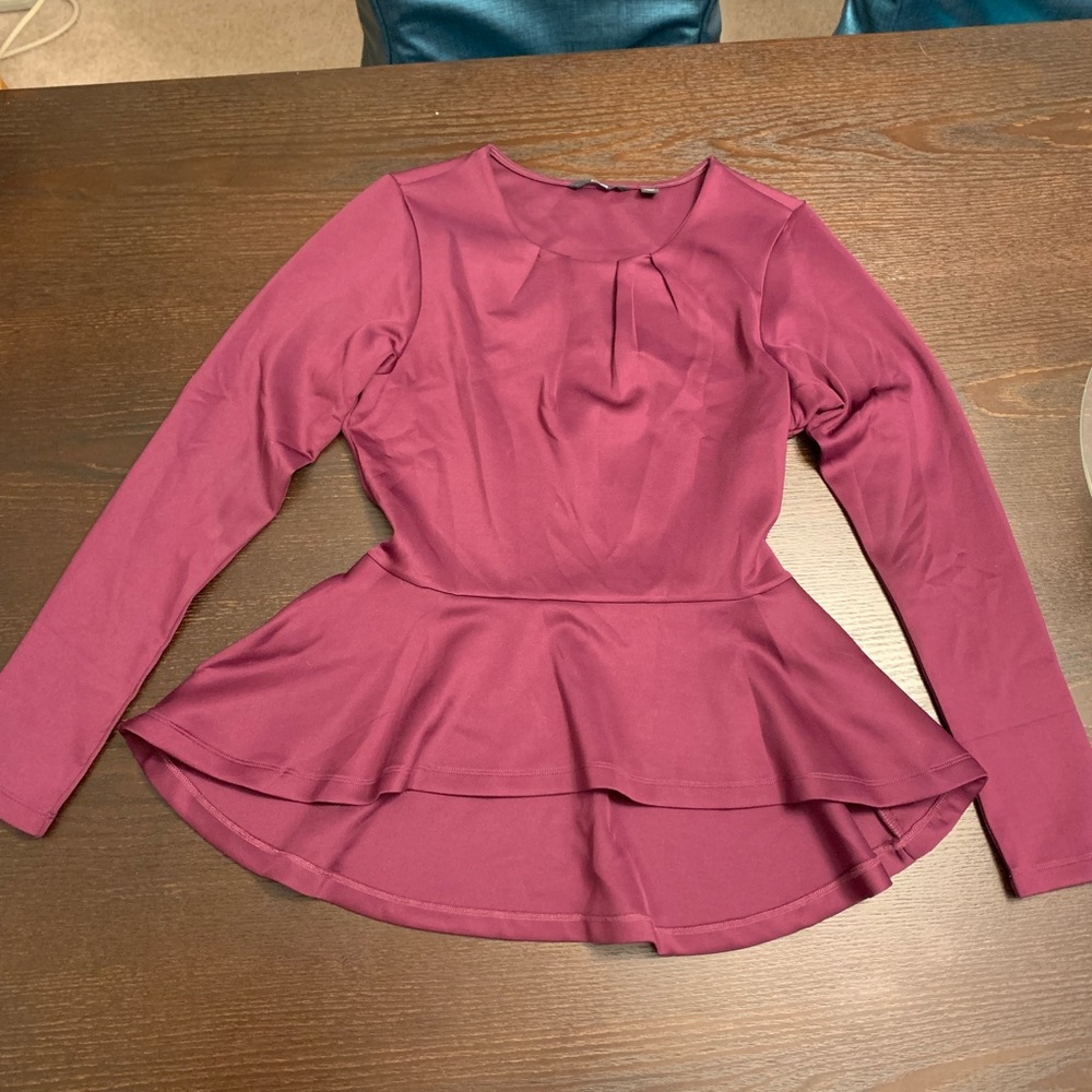 Betabrand Billion Dollar Blouse Peplum with Pockets in Plum Size Small